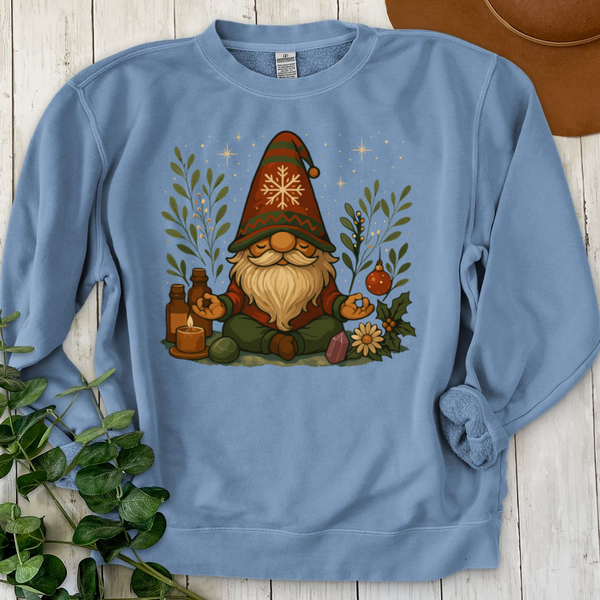 Meditating Gnome in a Festive Wonderland Crewneck