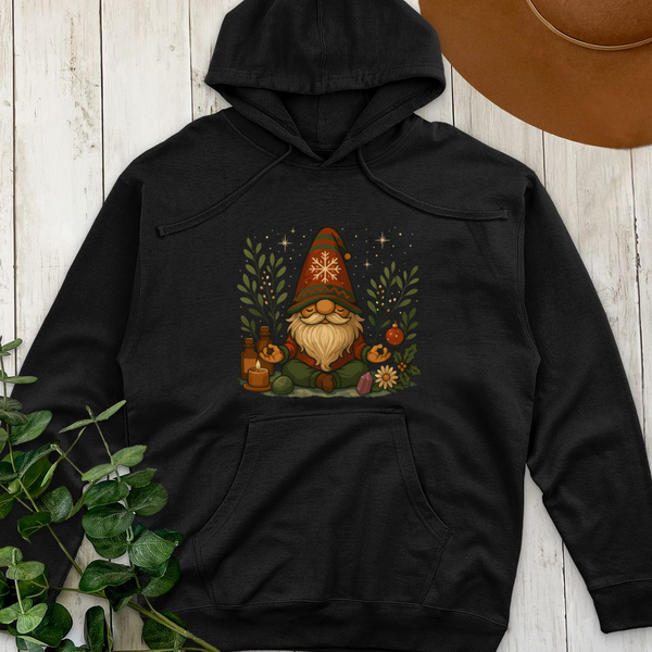 Meditating Gnome in a Festive Wonderland Midweight Hooded Sweatshirt